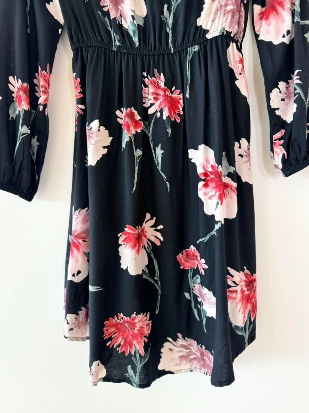 Band of Gypsies Black Pink Floral High-Low Faux Wrap Dress Lace Back Womens XS